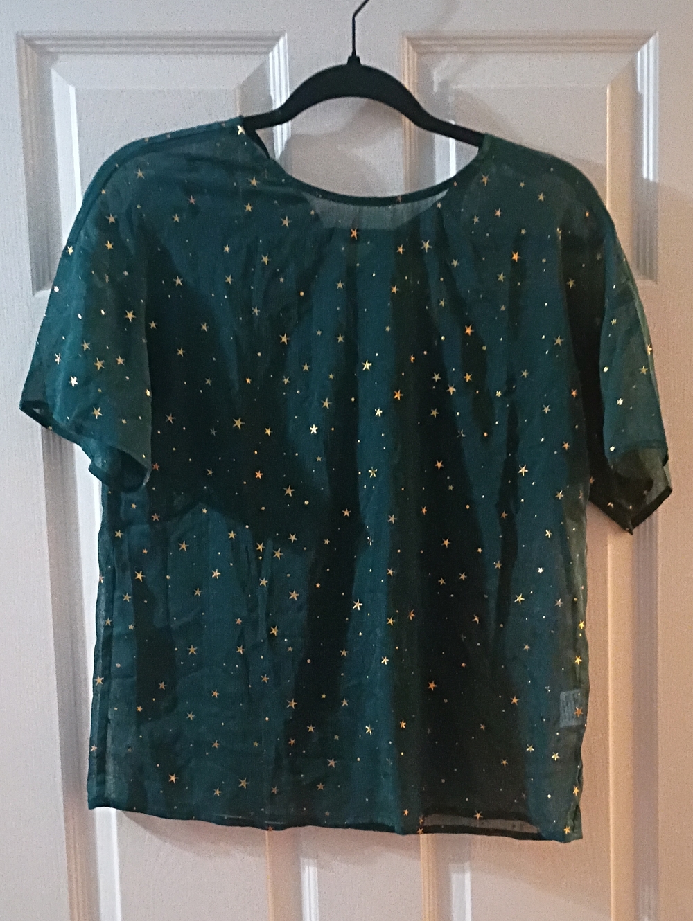 Allegra K Teal Short-Sleeve Star Print Blouse